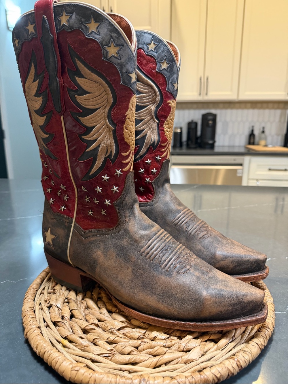 Dan Post Patriotic Wing & Star Leather Western Boots - Red, Blue, Gold